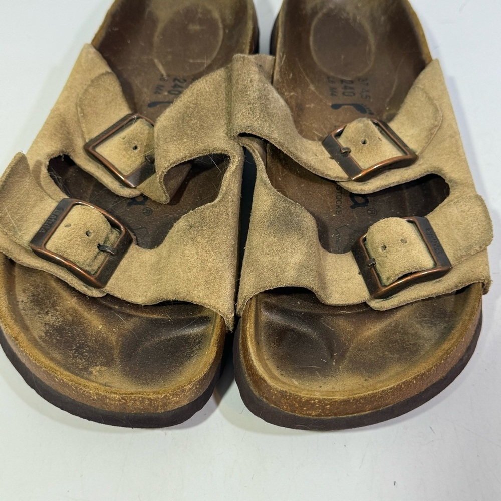 Betula Birkenstock size 37 Ladies 6 Men’s 4 Slide on Sandals Tan Suede - Picture 5 of 11